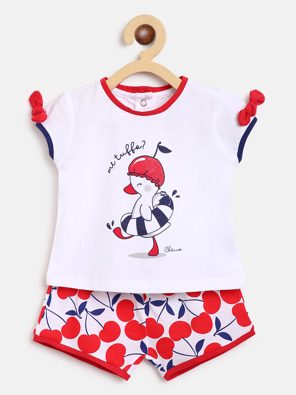 Buy Online Girls White & Red T-shirt With Shorts